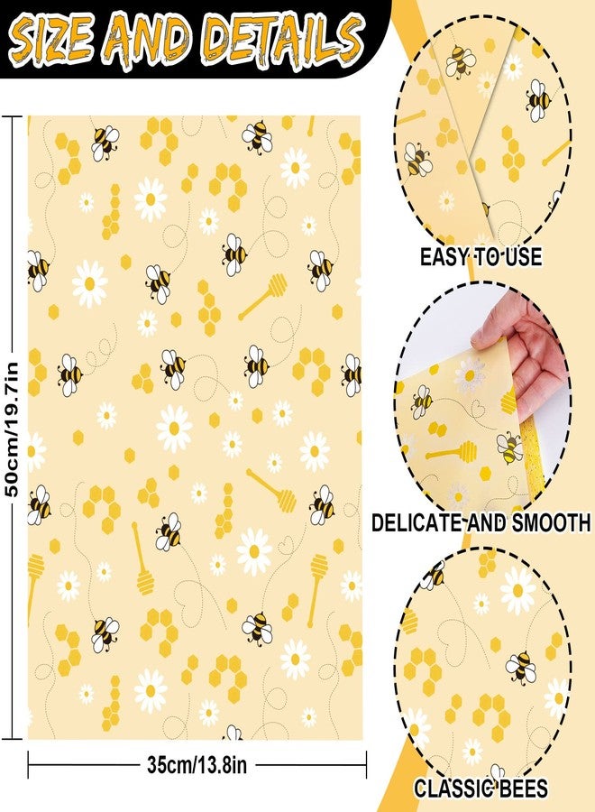 Whaline 100 Sheet Honey Bee Tissue Paper Spring Summer Gift Wrapping Tissue Paper Honey Stick Floral Decorative Art Paper for Baby Shower Birthday Party Favor Decor Craft Gift Packing, 13.8 x 19.7" - Image 2